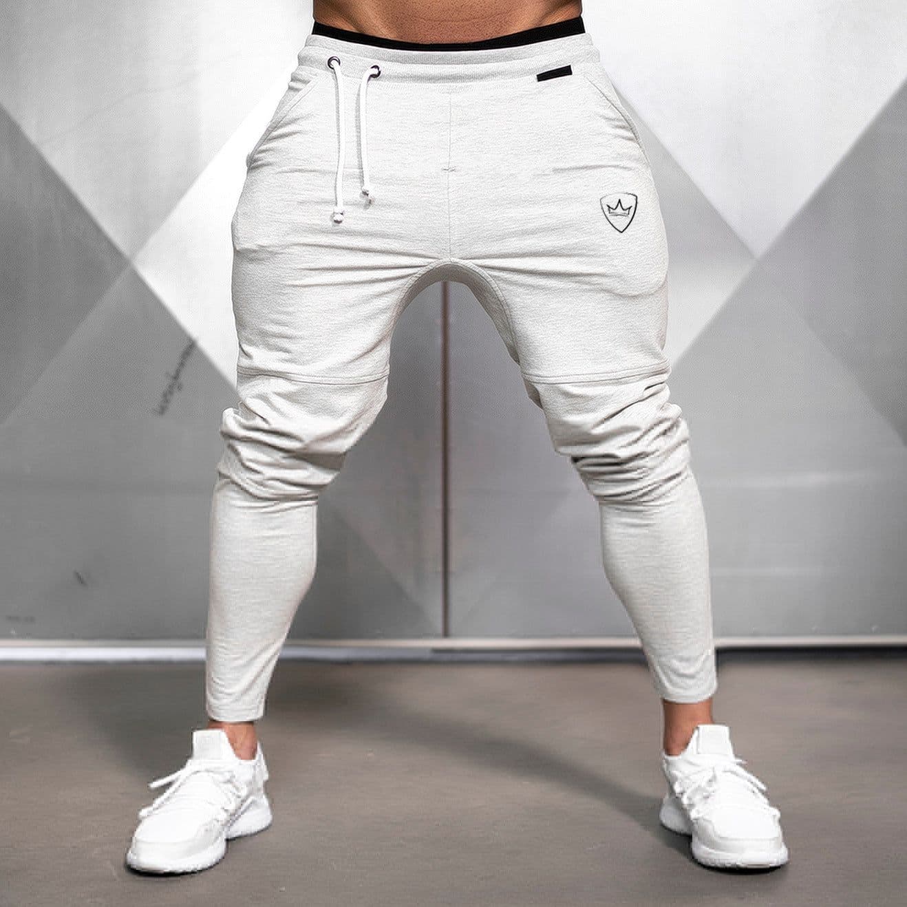 image-Men's Slim Fit Workout Pants - Black/Gray, Low Waist, M-XXL
