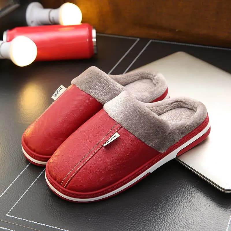 image-Unisex PU Leather Slippers - Navy Blue 46-47