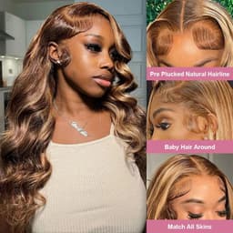 image-250% Body Wave Glueless Wig Highlight Ombre 7x5 Lace Frontal Wig Brazilian 4/27 Color Ready To Go 13x4 Human Hair Wigs For Women