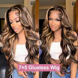 image-250% Body Wave Glueless Wig Highlight Ombre 7x5 Lace Frontal Wig Brazilian 4/27 Color Ready To Go 13x4 Human Hair Wigs For Women