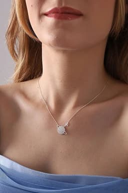 image-925 Sterling Silver Saturn Planet Necklace with White Zircon Stone