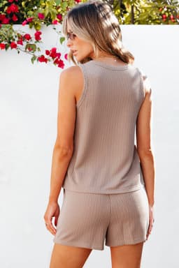 image-Smoke Gray Corded Sleeveless Top and Shorts Set