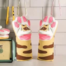 image-Microwave Long Cotton Gloves Cute Cat Paws Oven Insulation Gloves Heat Resistant Non-Slip Single Glove Kitchen Baking Supplies