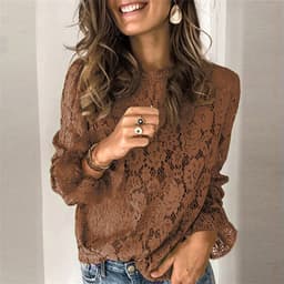 image-Hollow lace shirt womens clothing