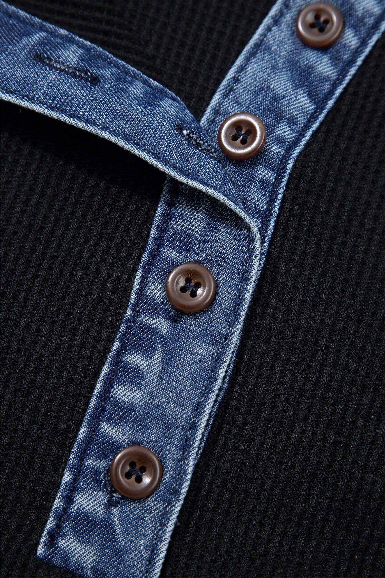 image-Black Waffle Knit Polo Top - Denim Contrast