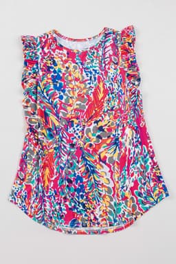 image-Rose Floral Print Tank Top with Ruffles