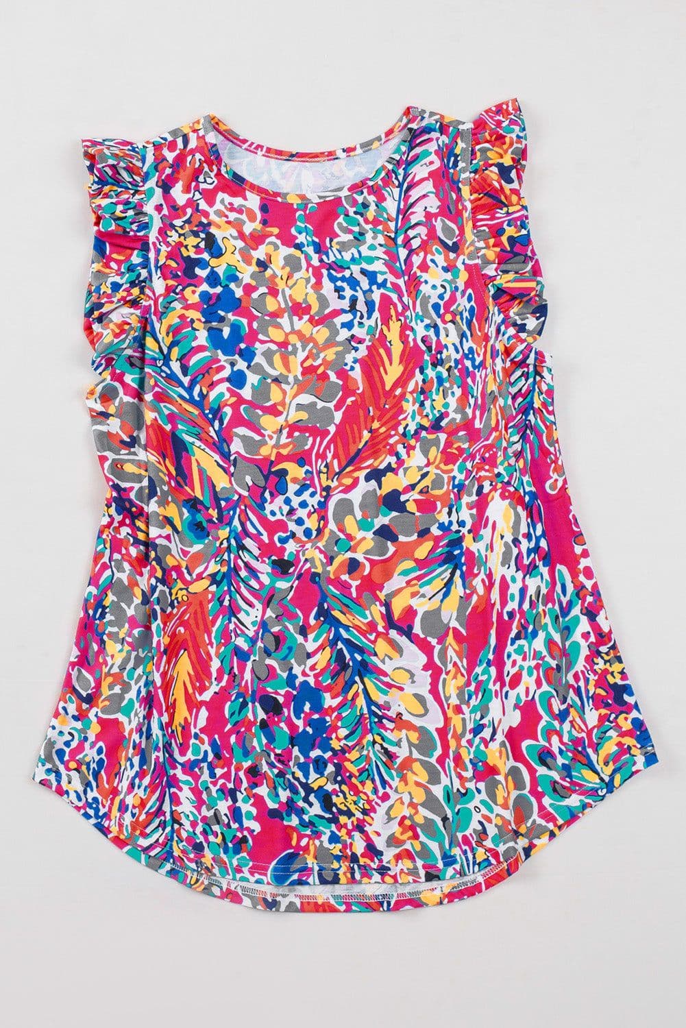 image-Rose Floral Print Tank Top with Ruffles