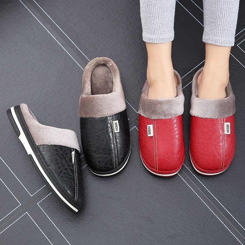 image-Unisex PU Leather Slippers - Navy Blue 46-47