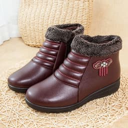image-Women's Cotton Shoes - Dark Brown Winter Casual Flat