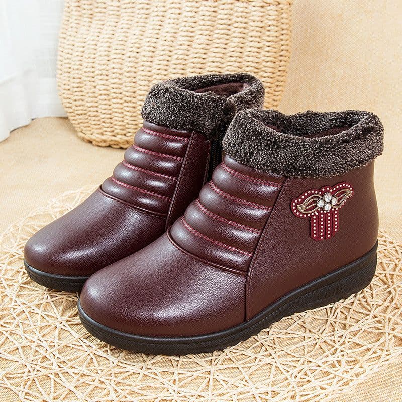 image-Women's Cotton Shoes - Dark Brown Winter Casual Flat