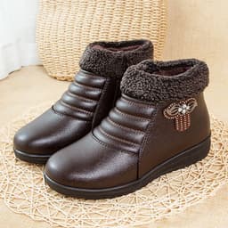 image-Women's Cotton Shoes - Dark Brown Winter Casual Flat