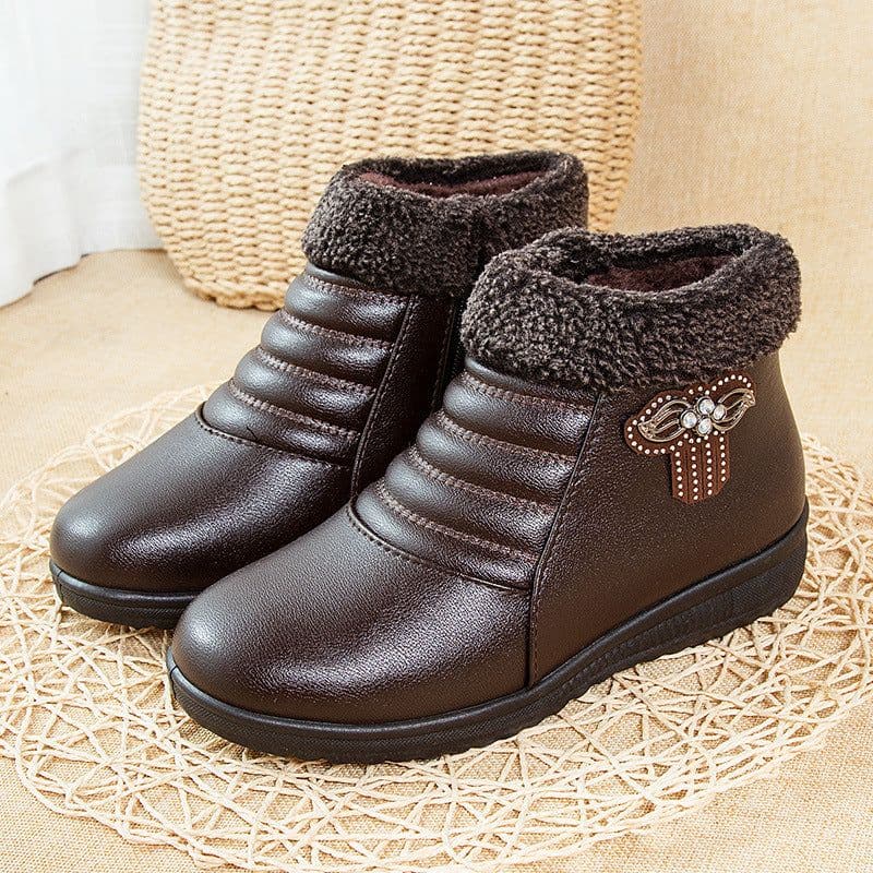 image-Women's Cotton Shoes - Dark Brown Winter Casual Flat