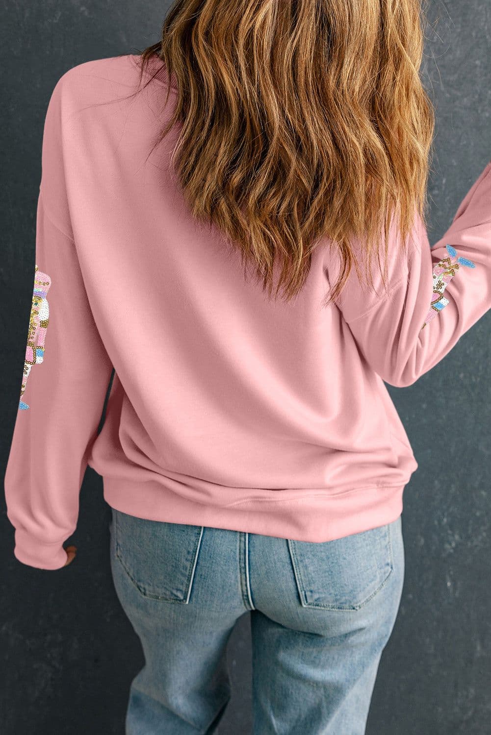 image-Pink Sequin Nutcracker Christmas Pullover Sweatshirt