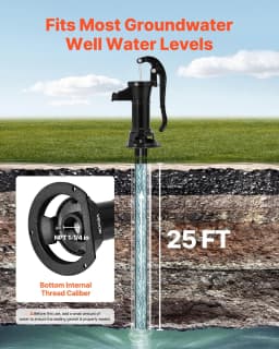 image-VEVOR Well Hand Pitcher Pump, 25 ft Maximum Lift, Antique Cast Iron Manual Hand Water Pump, NPT 1-1/4 in Connection, Easy Installation, Old Fashioned for Outdoor Garden, Pond, Backyard, Farm, Black