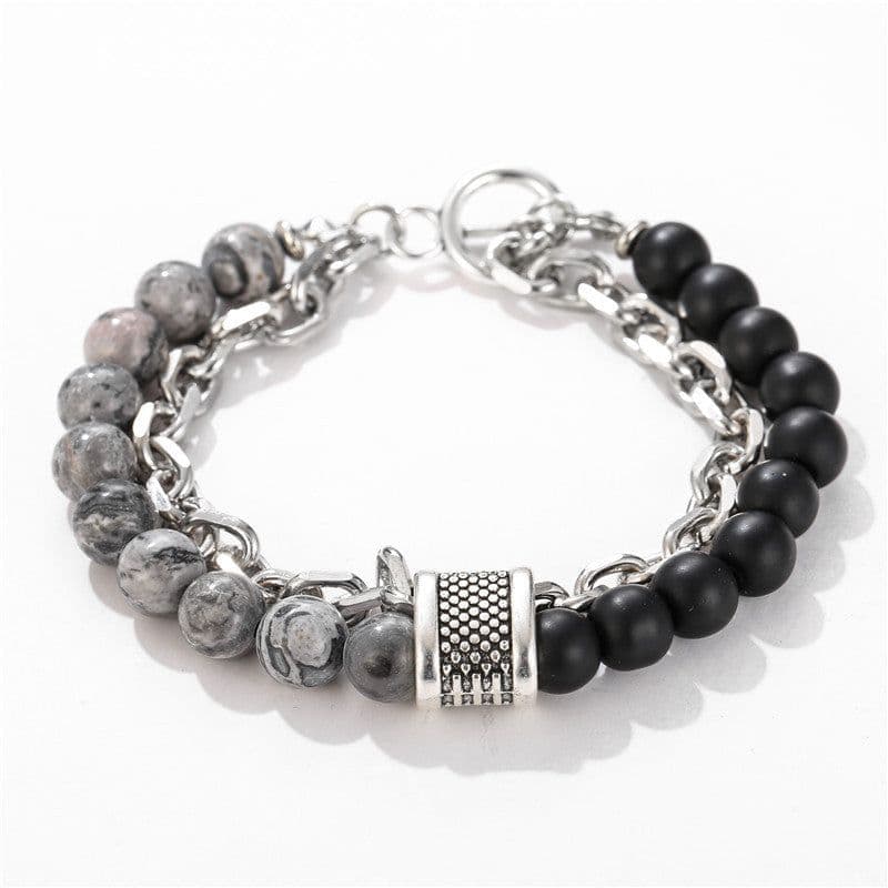 image-PINIYA Punk Style Geometric Men's Bracelet Black