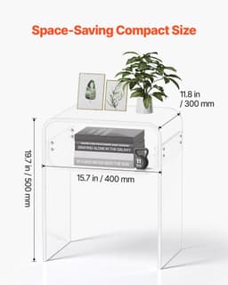 image-VEVOR Acrylic Side Table, 2 Tiers Clear Bedside Table with Storage Shelf, Modern Rectangle Acrylic End Desk, Transparent Thick Nightstand for Bedroom, Living Room, Study, 11.8 x 15.7 x 19.7 in (Clear)