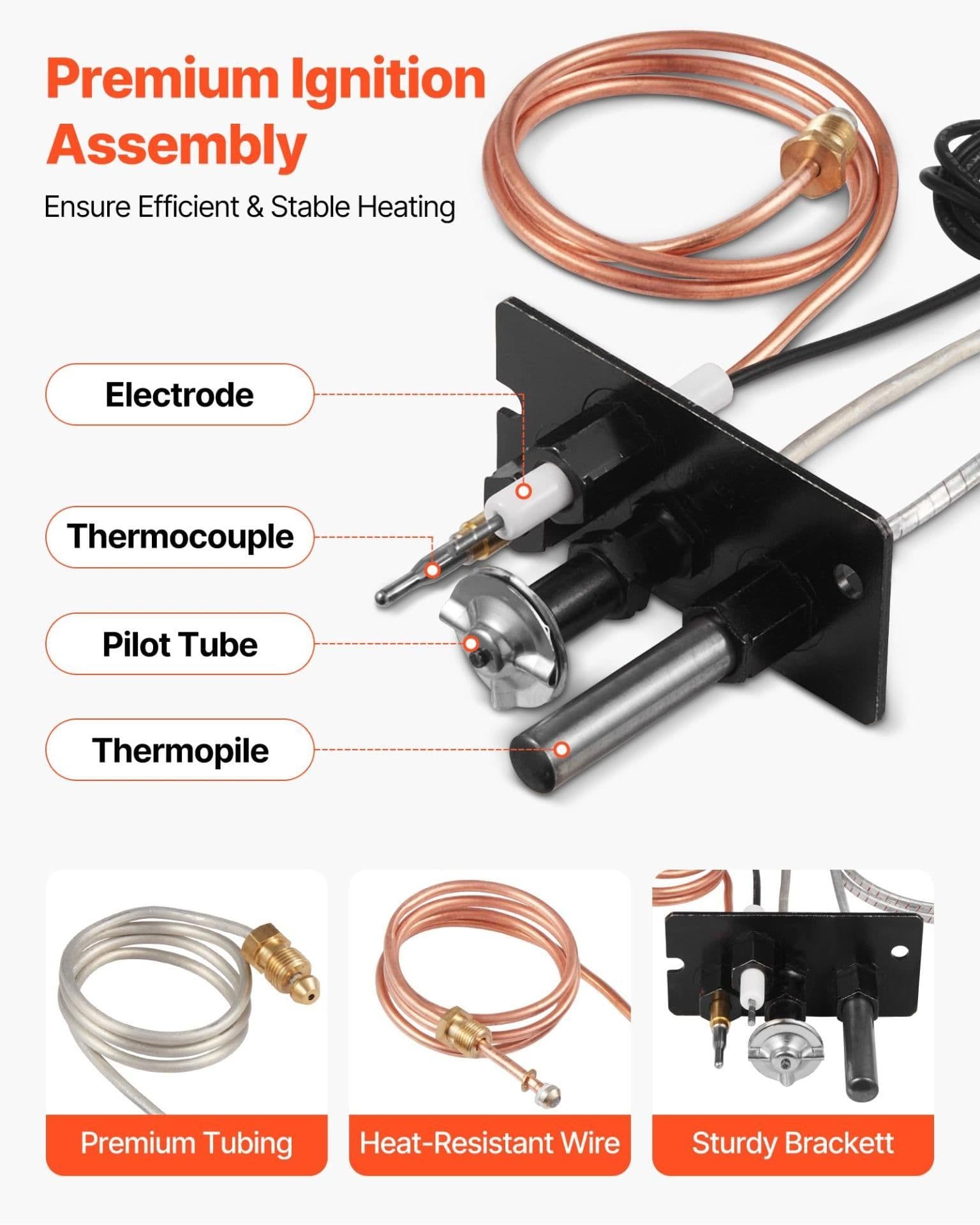 image-VEVOR Gas Pilot Assembly, OE 10002265, 10002264, SRV10002264 Fireplace Gas Pilot Assembly, Natural Gas & LPG Ignition Replacement, Fit Majestic, Vermont Castings, Temco, Dutchwest, Monessen, Century