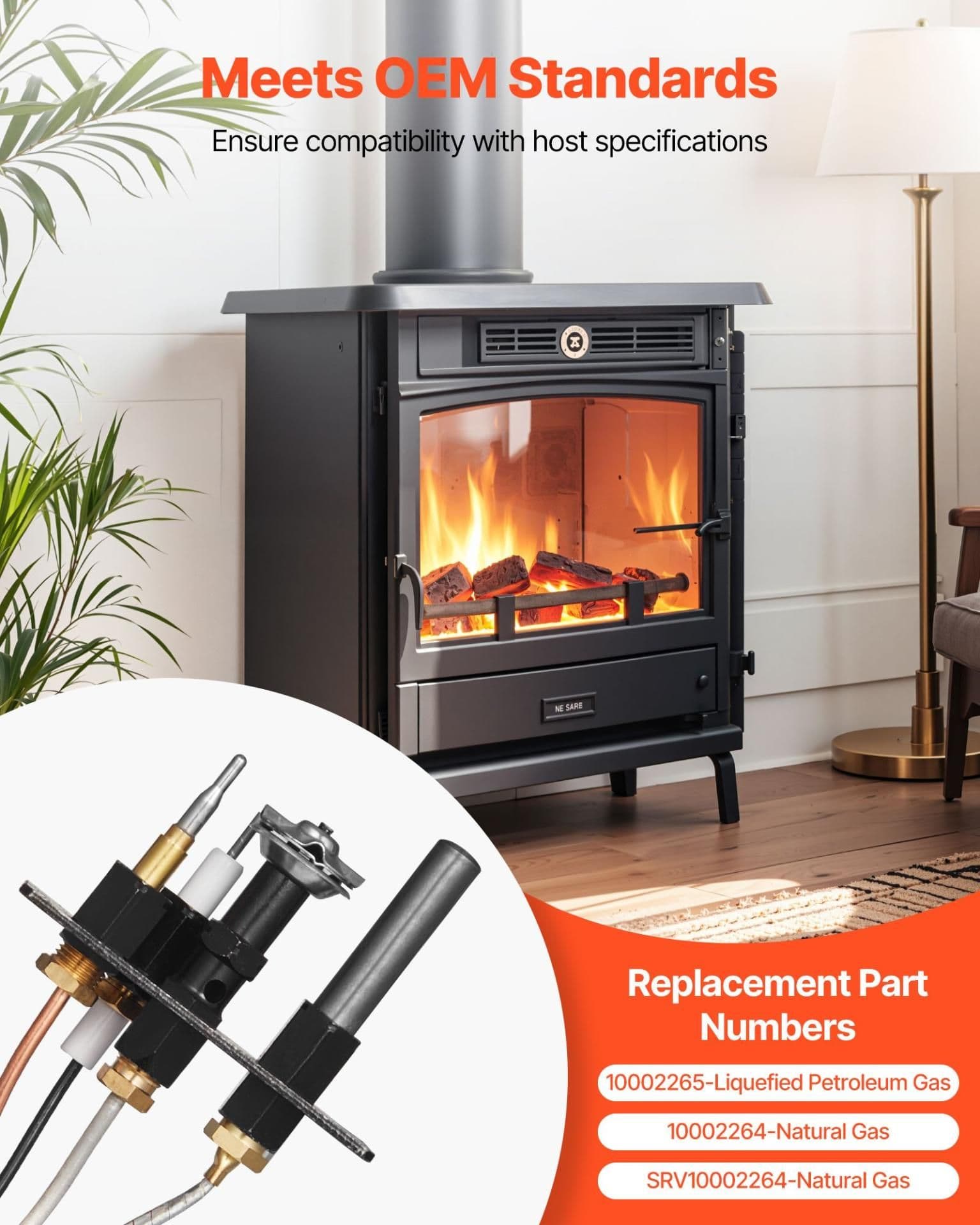 image-VEVOR Gas Pilot Assembly, OE 10002265, 10002264, SRV10002264 Fireplace Gas Pilot Assembly, Natural Gas & LPG Ignition Replacement, Fit Majestic, Vermont Castings, Temco, Dutchwest, Monessen, Century