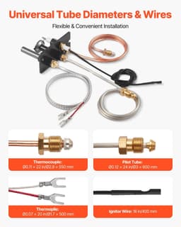 image-VEVOR Gas Pilot Assembly, OE 10002265, 10002264, SRV10002264 Fireplace Gas Pilot Assembly, Natural Gas & LPG Ignition Replacement, Fit Majestic, Vermont Castings, Temco, Dutchwest, Monessen, Century
