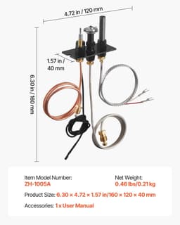 image-VEVOR Gas Pilot Assembly, OE 10002265, 10002264, SRV10002264 Fireplace Gas Pilot Assembly, Natural Gas & LPG Ignition Replacement, Fit Majestic, Vermont Castings, Temco, Dutchwest, Monessen, Century