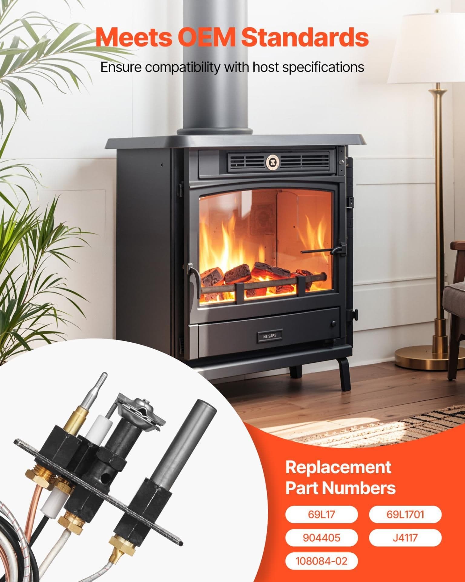 image-VEVOR Gas Pilot Assembly, OE 69L17, 69L1701, 904405, J4117, 108084-02 Fireplace Gas Pilot Assembly Kit, Natural Gas Ignition Replacement, Compatible with Lennox, Superior, Astria Models, Black