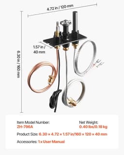 image-VEVOR Gas Pilot Assembly, OE 69L17, 69L1701, 904405, J4117, 108084-02 Fireplace Gas Pilot Assembly Kit, Natural Gas Ignition Replacement, Compatible with Lennox, Superior, Astria Models, Black