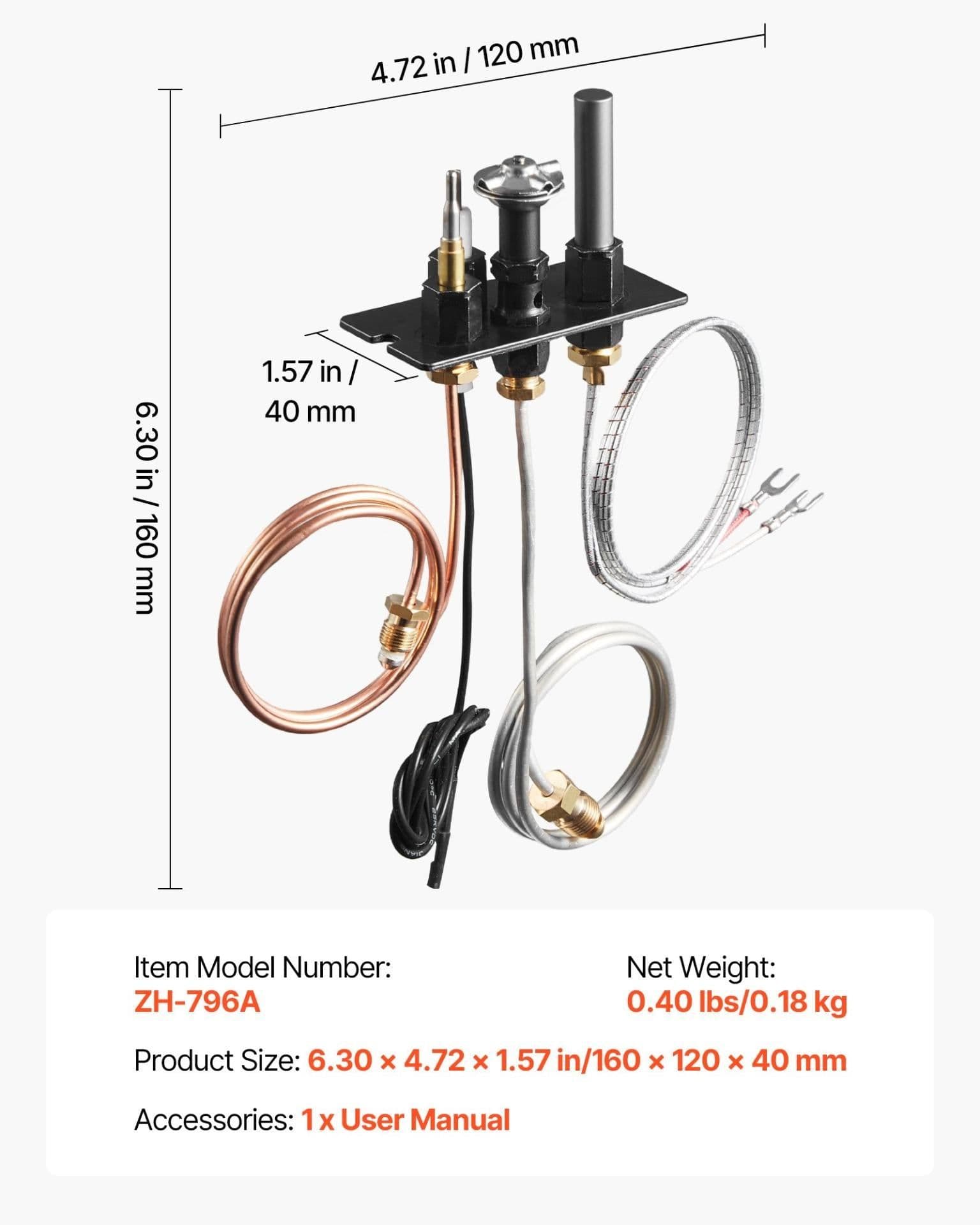image-VEVOR Gas Pilot Assembly, OE 69L17, 69L1701, 904405, J4117, 108084-02 Fireplace Gas Pilot Assembly Kit, Natural Gas Ignition Replacement, Compatible with Lennox, Superior, Astria Models, Black