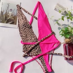 image-Leopard Print One-Piece Swimsuit - Hollow Strap Design
