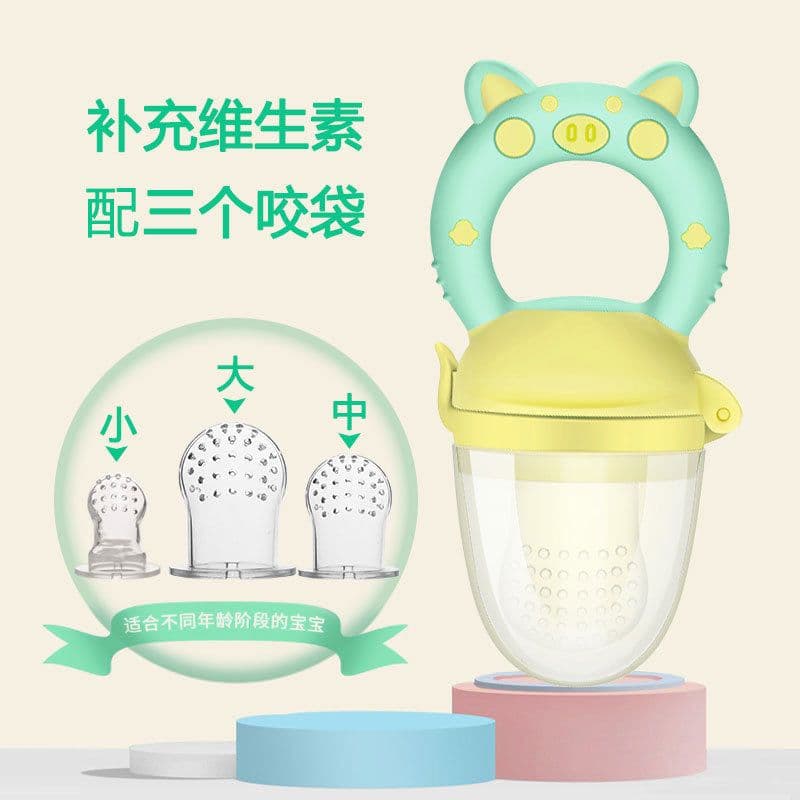 image-Baby Teether, Fruits and Vegetables, Happy Bite, Food, Fruit, Molar Stick, Baby Food Supplement, Bite Bag with M Mouthpiece