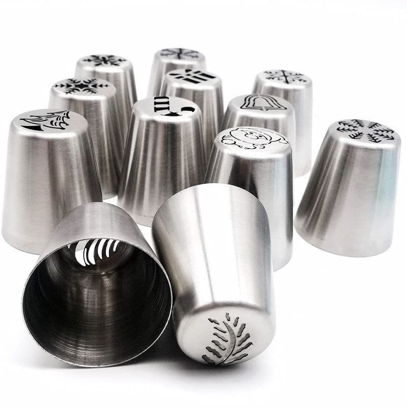 image-Stainless Steel Christmas Piping Nozzle Set 15pcs - Cream Decor Tools