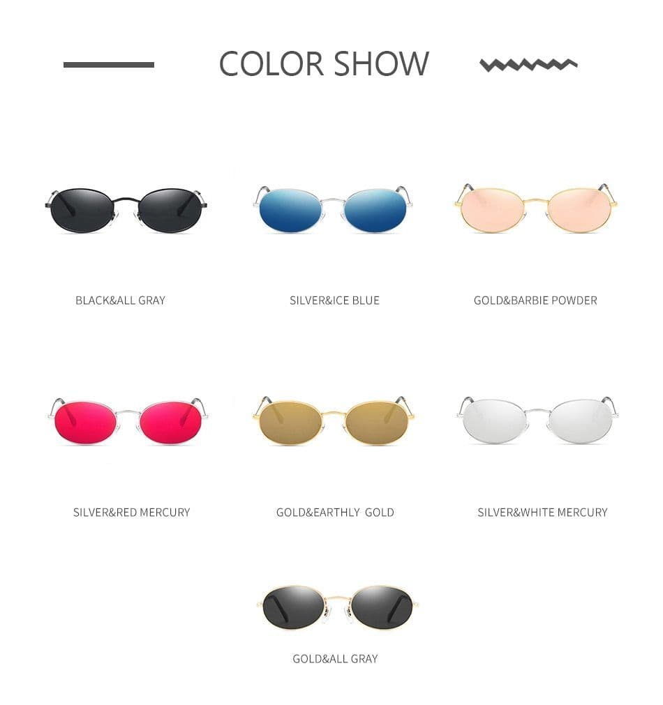image-Fashion Women Sunglasses Famous Oval Sun Glasses Luxury Brand Metal Round Frames Black Small Cheap Eyewear