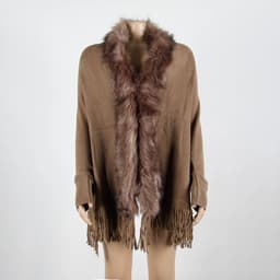image-MONDORIO Cape Cardigan - Khaki Wool Tassel