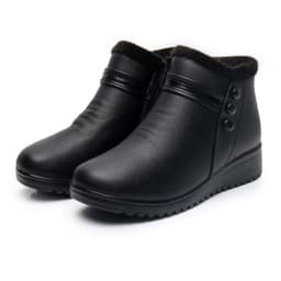 image-Winter warm women's shoes mother's cotton shoes flat bottom middle-aged and elderly middle-aged cotton boots women's boots leather shoes plus velvet short boots