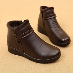 image-Winter warm women's shoes mother's cotton shoes flat bottom middle-aged and elderly middle-aged cotton boots women's boots leather shoes plus velvet short boots