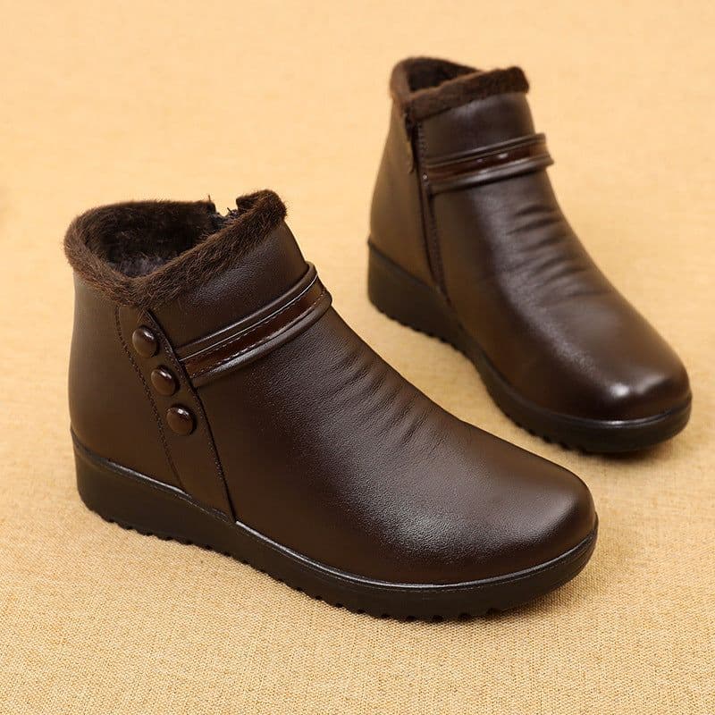 image-Winter warm women's shoes mother's cotton shoes flat bottom middle-aged and elderly middle-aged cotton boots women's boots leather shoes plus velvet short boots