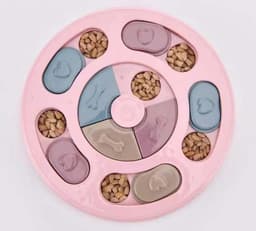image-Dog Food Puzzle Bowl - Pink Paw Print Slow Feeder