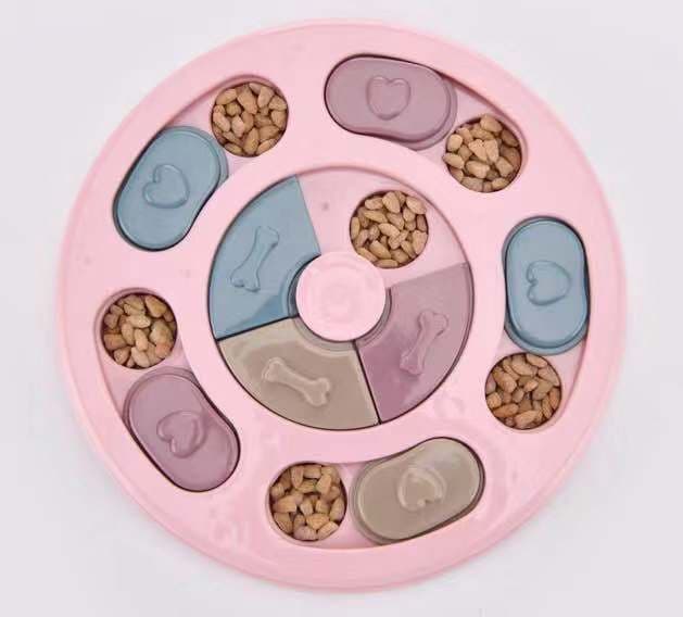 image-Dog Food Puzzle Bowl - Pink Paw Print Slow Feeder