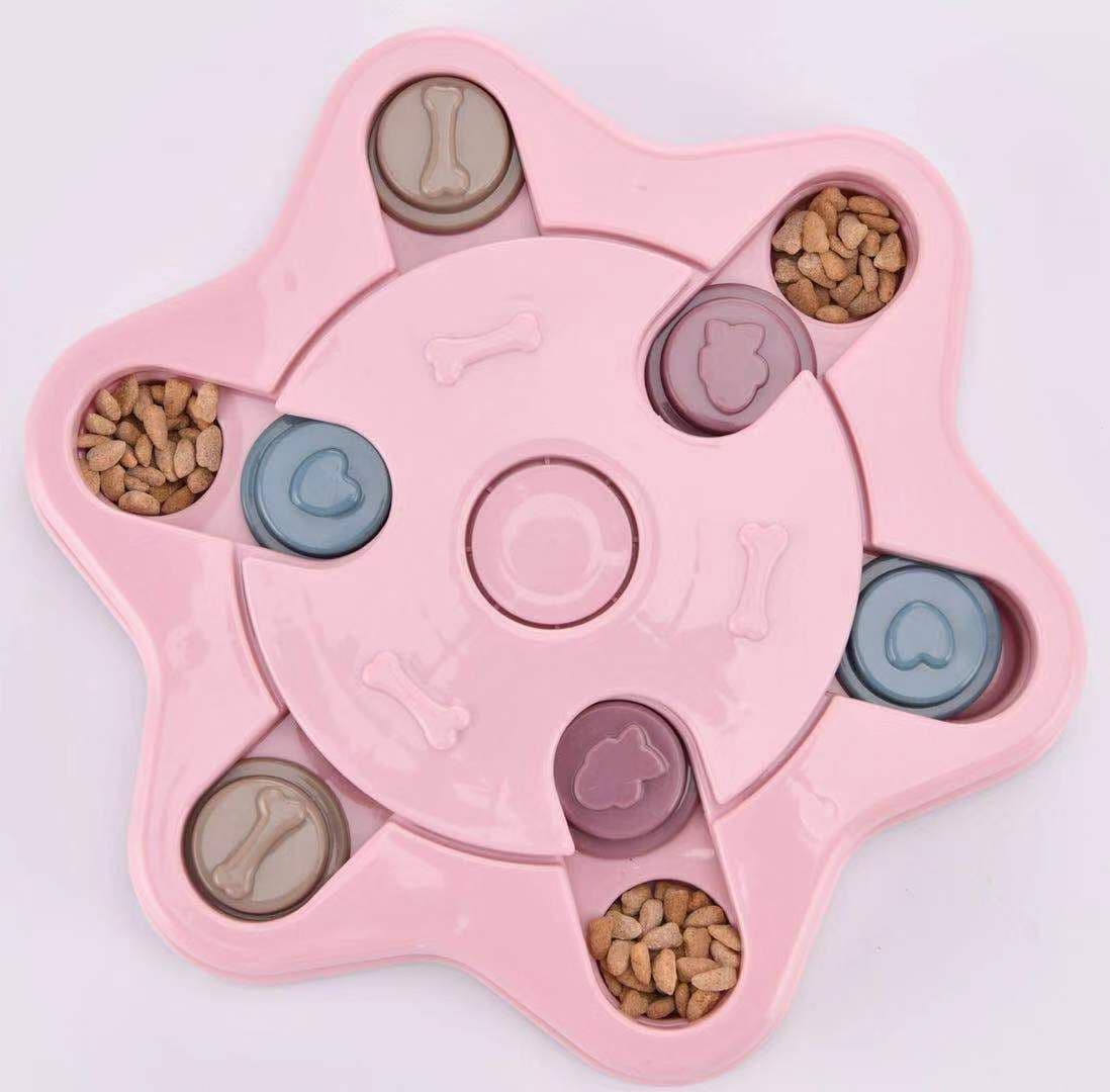 image-Dog Food Puzzle Bowl - Pink Paw Print Slow Feeder