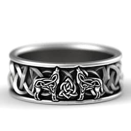 image-wish-plated s925 silver Nordic mythology giant wolf Fenrir defense totem portable brand hip-hop pirate wolf ring male