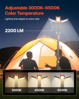 image-VEVOR LED Work Light with Stand, 6Ah, Rechargeable Cordless Camping Light, with 3 Lamp Heads, Detachable Tripod Stand, 2200 Lumens 3000K-6500K Dimmable, Portable Construction Lighting for Job Site