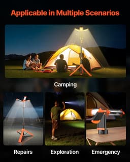 image-VEVOR LED Work Light with Stand, 6Ah, Rechargeable Cordless Camping Light, with 3 Lamp Heads, Detachable Tripod Stand, 2200 Lumens 3000K-6500K Dimmable, Portable Construction Lighting for Job Site