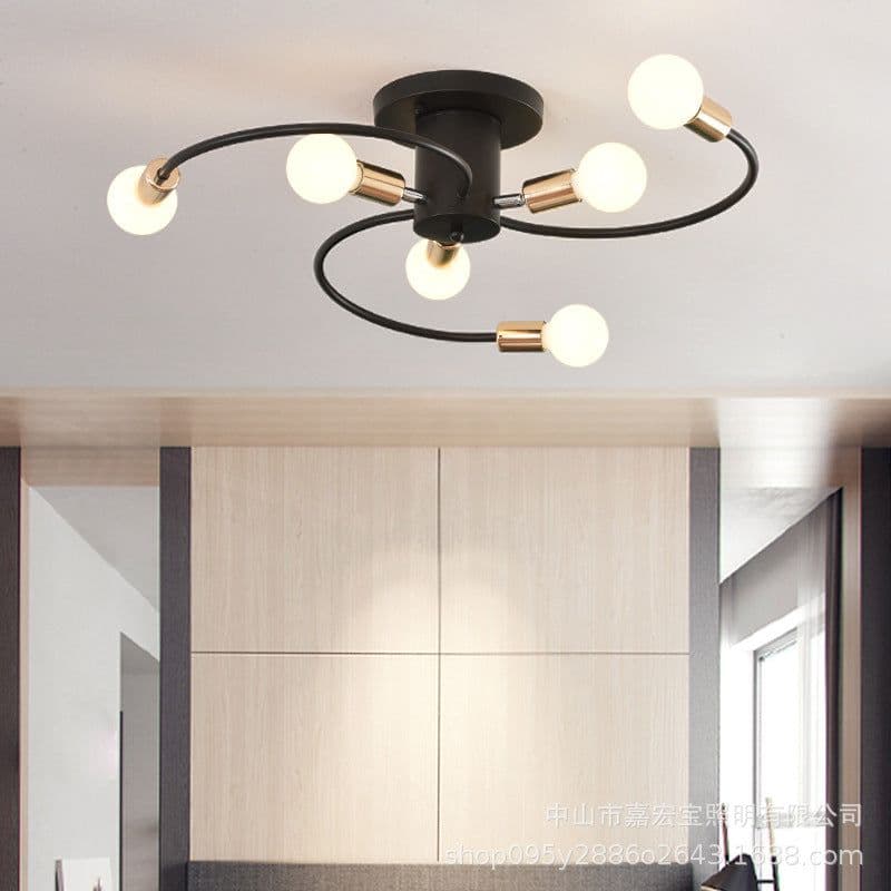 image-New bedroom ceiling lamp hotel creative personality art living room room light luxury golden curved tube lamp wholesale