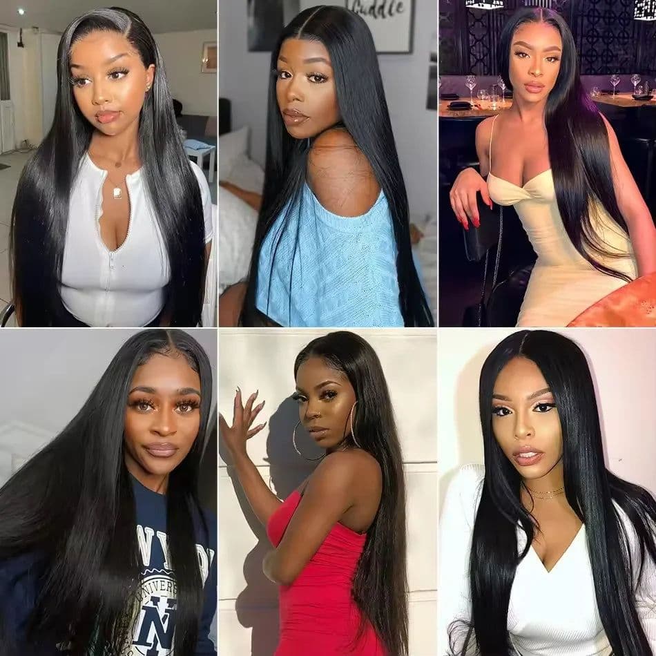 image-V Part Straight Human Hair Wigs For Women 200 Density 16-32 Inches Natural Color Human Hair Wigs