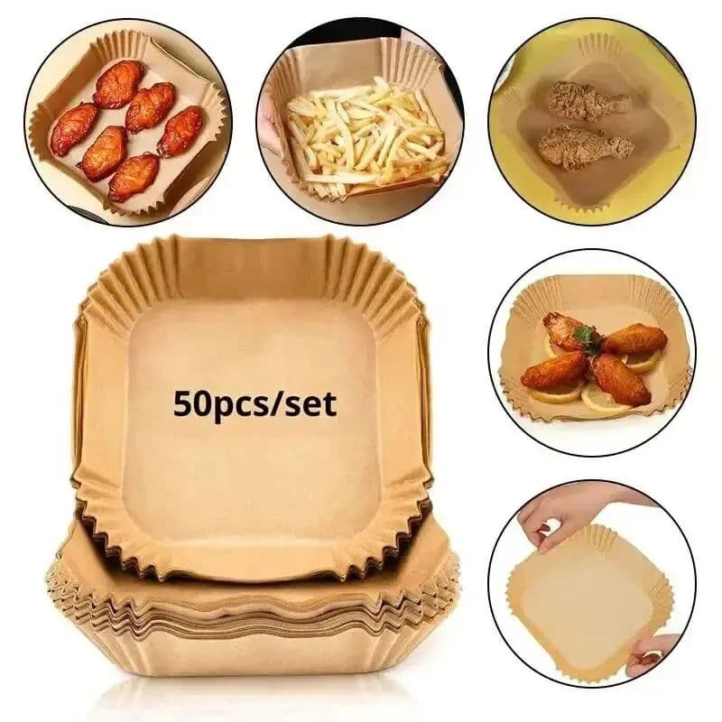 image-50Pcs Round Air Fryer Disposable Paper Liners Non-Stick