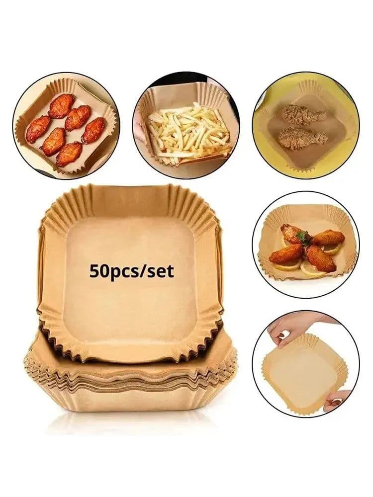 image-50Pcs Round Air Fryer Disposable Paper Liners Non-Stick