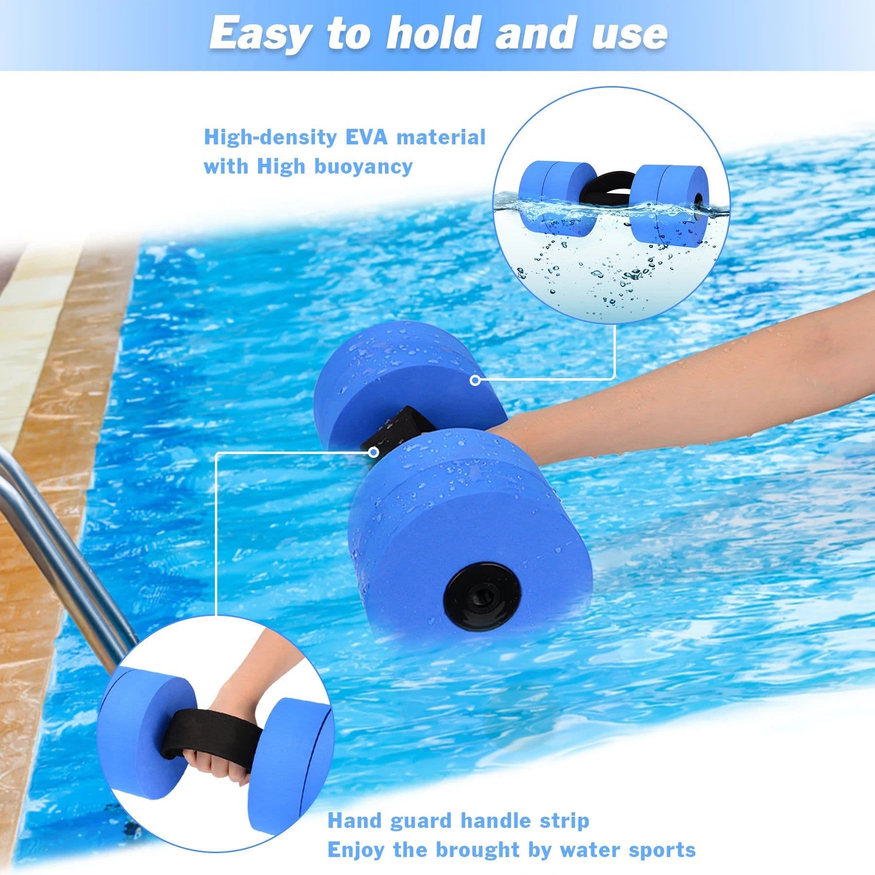 image-Hikeen Aquatic Exercise Dumbbells Water Dumbbell Resistance Fitness Barbells with 4 High-Density EVA Foam Pool Weights Dumbbells