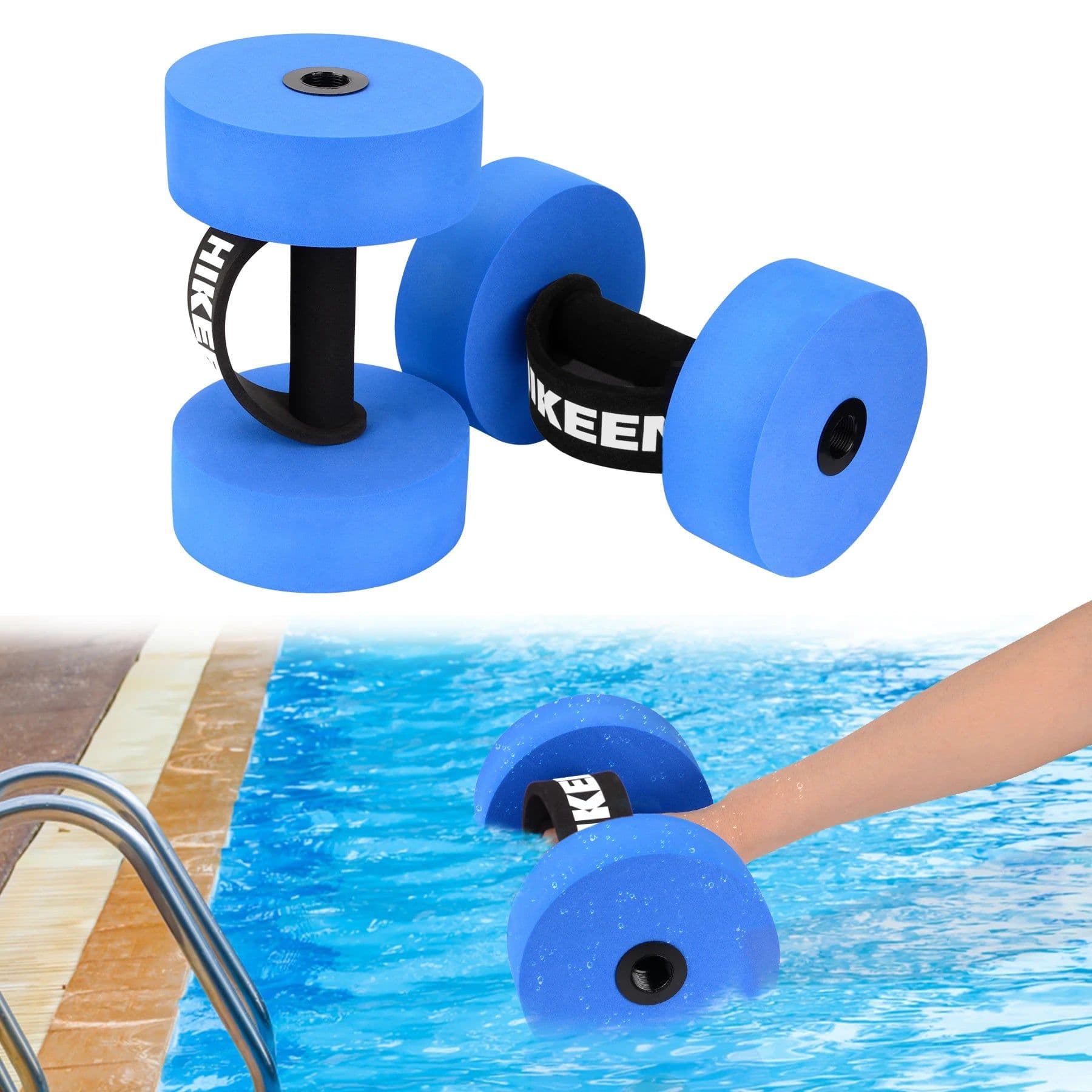 image-Hikeen Aquatic Exercise Dumbbells Water Dumbbell Resistance Fitness Barbells with 4 High-Density EVA Foam Pool Weights Dumbbells