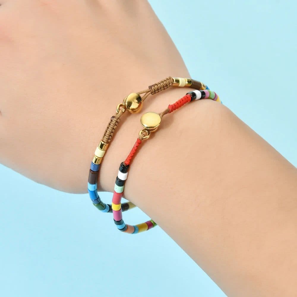 image-Gold Color Snap Button Rainbow Tile Jewelry 2022 Cool bracelets for Women Enamel Tile Bracelet Boho Braclets Ins Trendy Bangles