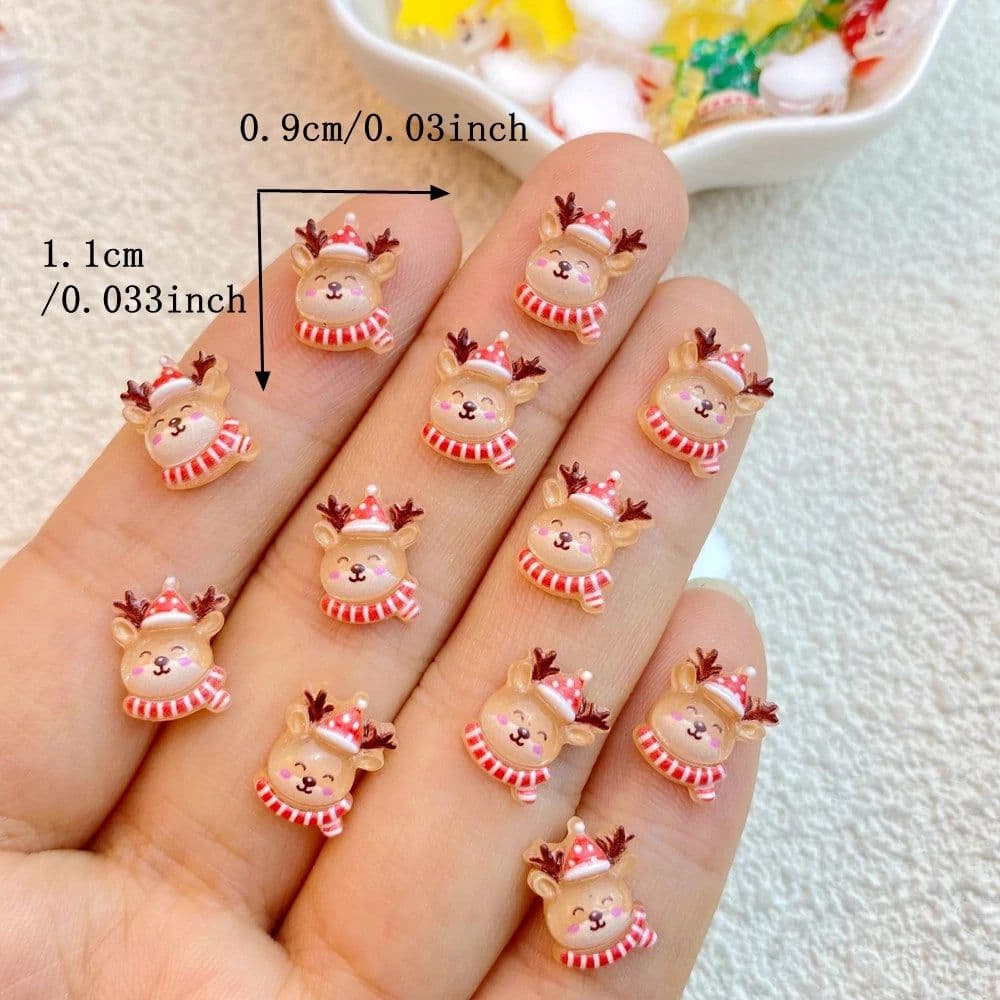 image-50Pcs New Cute Resin Mini Cartoon Animals Christmas Seris Series Flat Back Manicure Parts Embellishments For Hair Bows