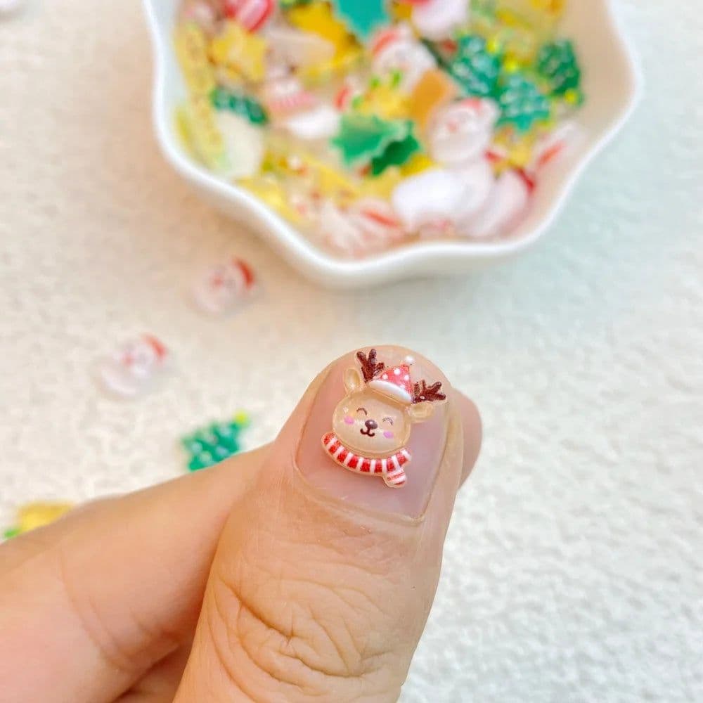 image-50Pcs New Cute Resin Mini Cartoon Animals Christmas Seris Series Flat Back Manicure Parts Embellishments For Hair Bows